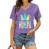 PICKID Easter Shirt Women Cute Bunny T Shirt Happy Easter Shirts Rabbit Graphic Easter Gift Tees Holiday V Neck Tops