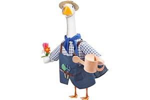 Gardener Porch Goose Outfit Set Fits 23 Inch Cement Plastic Goose Statue, 2-Piece Porch Goose Clothes with Hat, Tools, Scarf,