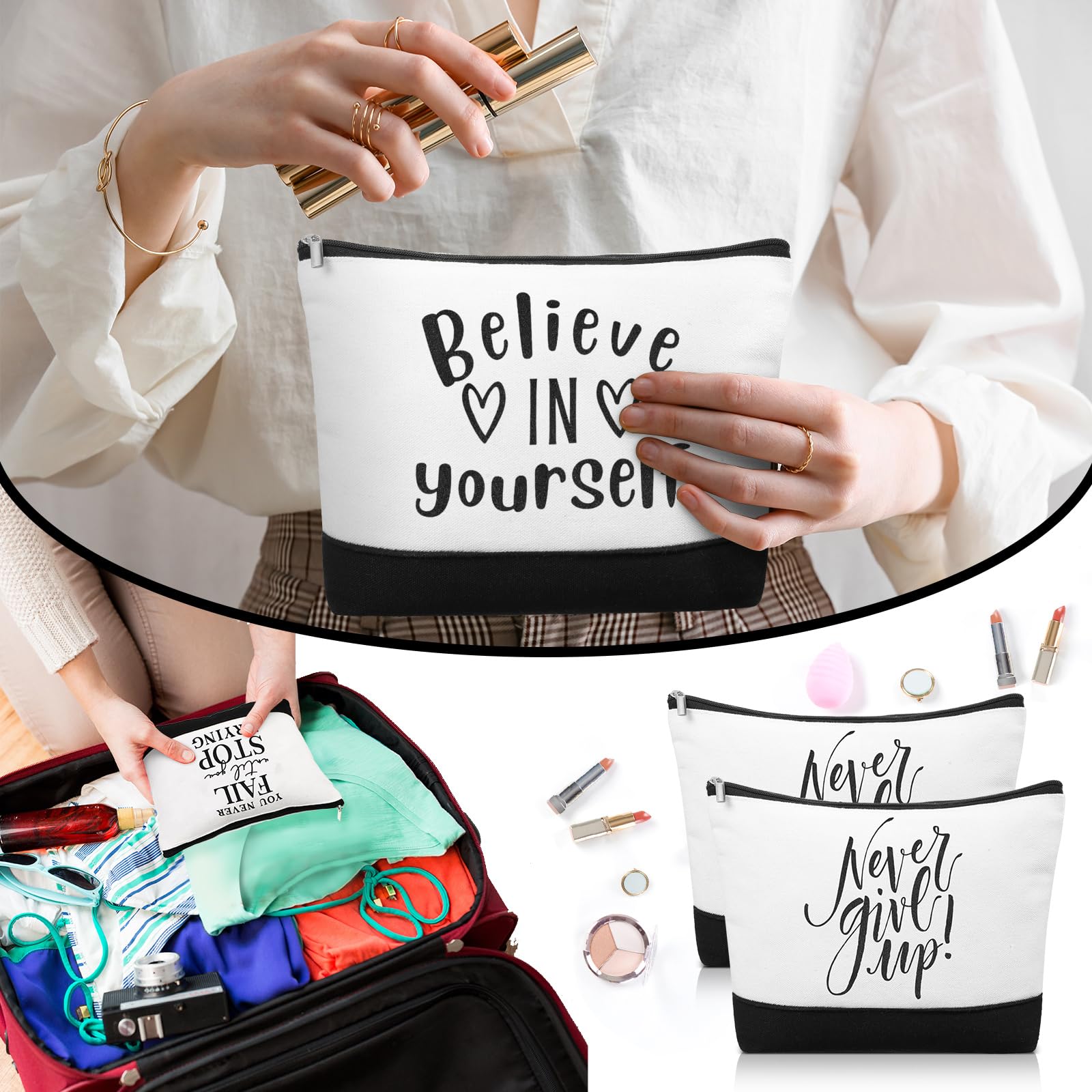 Sanwuta 30pcs Inspirational Mother's Day Gifts for Women Make up Bags Cosmetic Bags Employee Appreciation Black White Cosmetic Pouch with Zipper Nurse Team Gift (Classic)