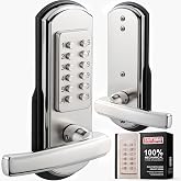 Mechanical Keyless Entry Combination Door Lock with Keypad, Silver | Left | Keyless Door Lock with Code, Keypad Door Lock with Handle, Left Handed Door Lever, Stainless Steel | NOT a Deadbolt | DIY