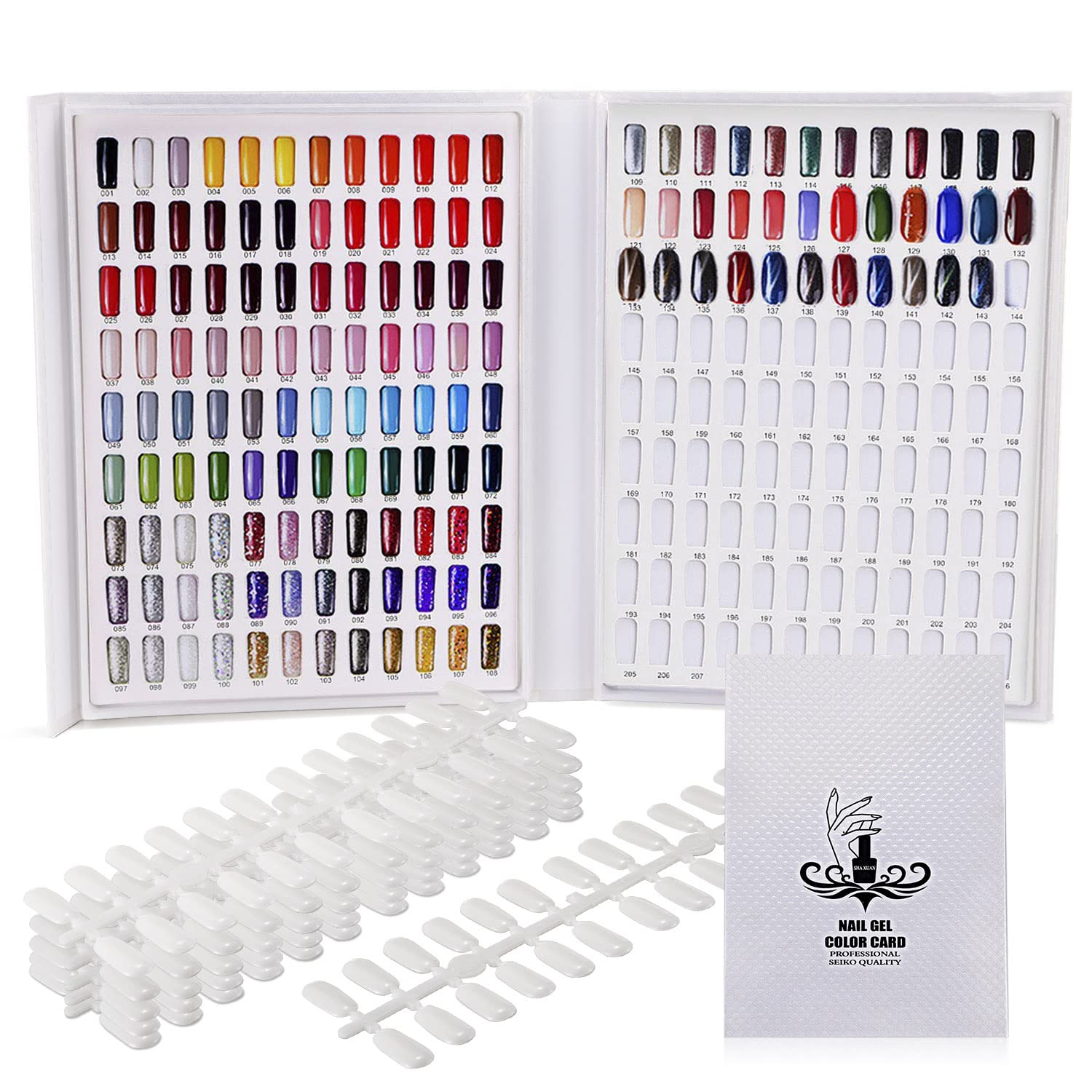 Noverlife 216 Nail Art Display Stand, Nail Gel Card Colours, Nail Polish Colour Card with 216 False Nail Tips, Salon Nail Colour Pattern, Nail Practice Card Board for Nail Polish, UV Gel - White