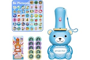 lausomile Projector Flashlights for Kids - Toy Flashlight with 80 Patterns, Kids Early Learning Educational Interactive Toy, Cute Bear Shape, Present for Age 3 4 5 6 7 Year Old Children（Pink） (Blue)
