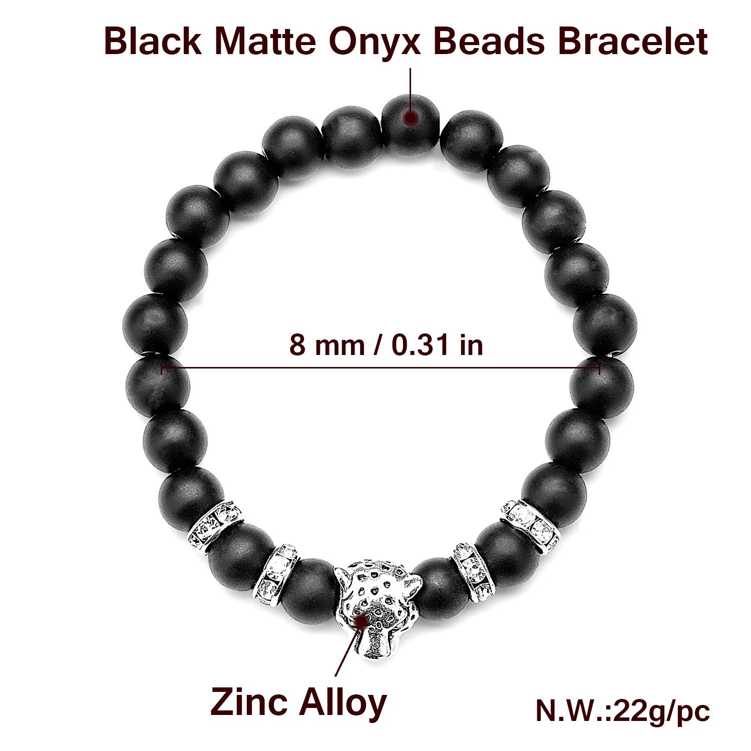 Energy Beads Bracelet,UHIBROS Unisex Natural Tiger Eyes,Black Matte,Weathering Agate Natural Gemstone Beads Stretch Bracelets With Leopard Head Gold,Silver