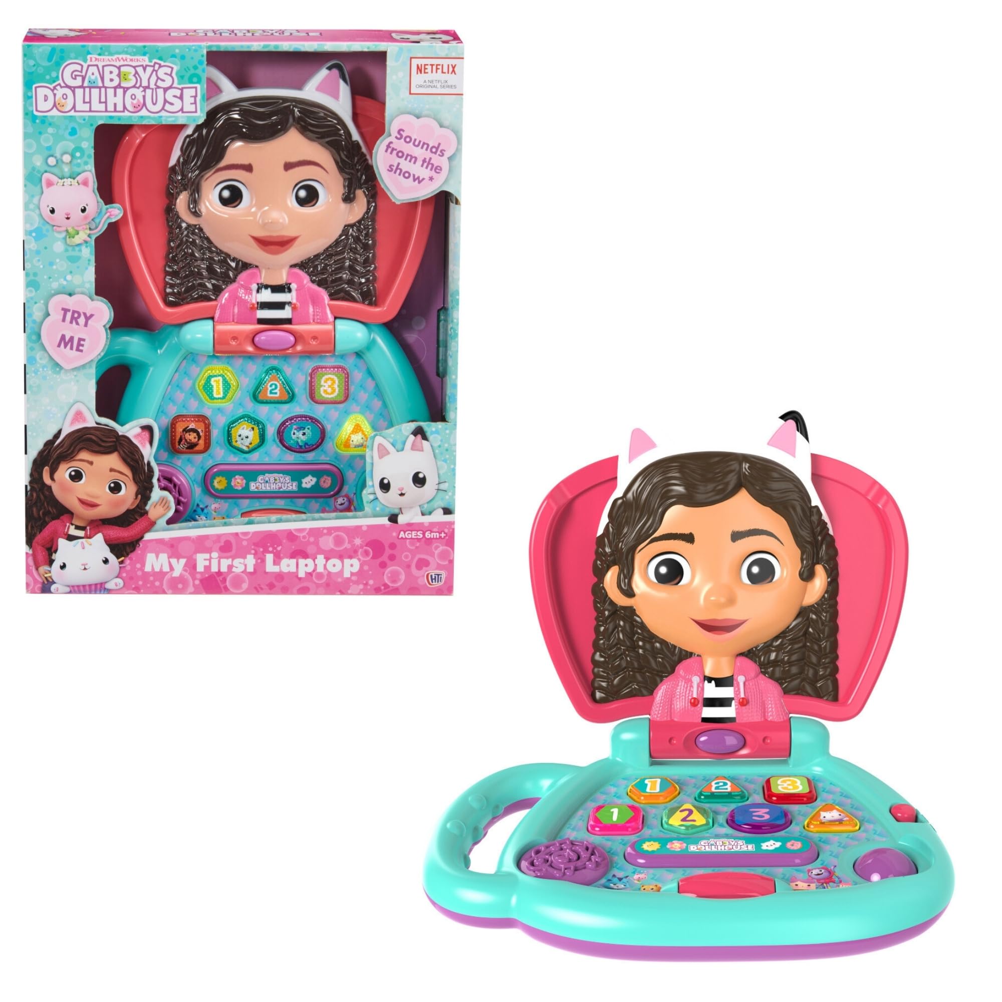 Gabbyโs Dollhouse My First Laptop | Interactive Educational Toy Laptop for Kids | Plays Gabbyโs Theme Tune | 14+ Fun Sounds & Phrases | Lights & Moving Eyes Feature | Learning & Role Play Toy for Ages