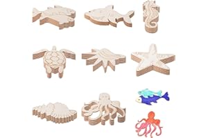 QDXATIVP 48PCS Unfinished Wood Ocean Animal Cutouts for Kids,Wooden Painting Bulk Crafts for Kids to Paint,Sea Animal Life Cutouts for Home Decoration DIY Crafts(48)