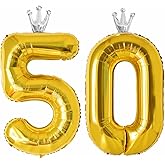 40-Inch Gold Number 50 Balloons for Birthdays, 50th Birthday Decorations for Boys Girls, 50th Birthday Party Supplies. (Gold 50)