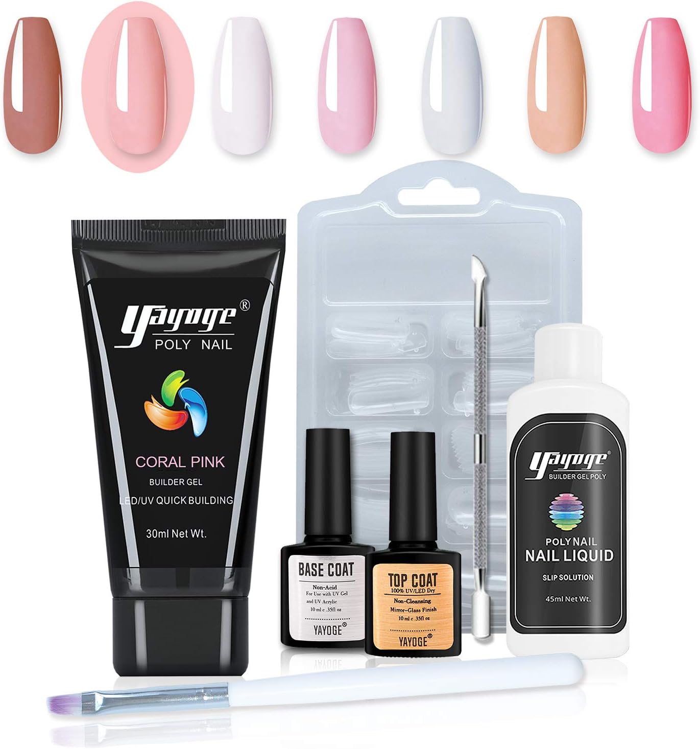 Yayoge Poly Gel Nail Extension Gel Nail Kit with UV Lamp - Builder Gel Poly Nail Gel Hard Gel for Nails with Slip Solution All in one French Manicure Set for Starter DIY Nail Art at Home