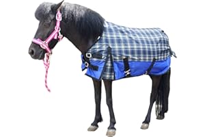 Gallopoff 600 Denier Ripstop Mini Horse Blanket - 0g Fill Lightweight, Waterproof Breathable Miniature Pony/Donkey Turnout Rain Sheet Blueplaid 36