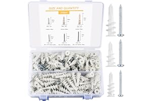 BJBJJIU 310 Pcs Self Drilling Drywall Anchors and Screws Kit, Wall Anchors and Screws for Drywall, Nylon Plastic Plaster Wall Anchors, Self Tapping Pan Head Screws, for Hanging, No Pre Drill Hole