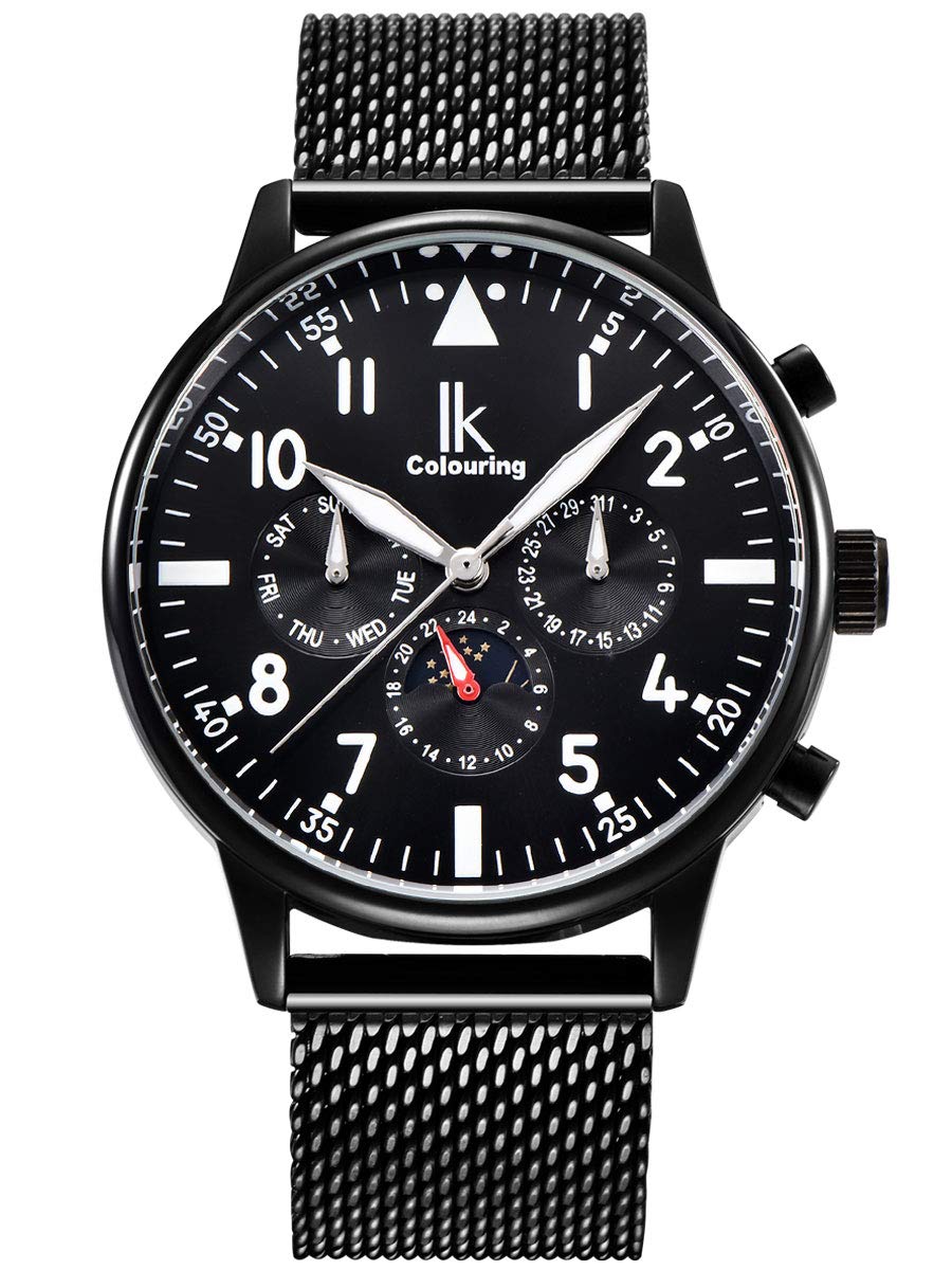 Alienwork Automatic Men's Watch Black Metal Mesh Strap Calendar Date
