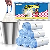 T.FORING 5 Gallon Trash Bags Drawstring 1.1 Mil - 120 Count 18 Liter Small Garbage Bags for Bathroom, Strong Unscented White Plastic Wastebasket Bin Liners for Kitchen Office Toilet and Bedroom