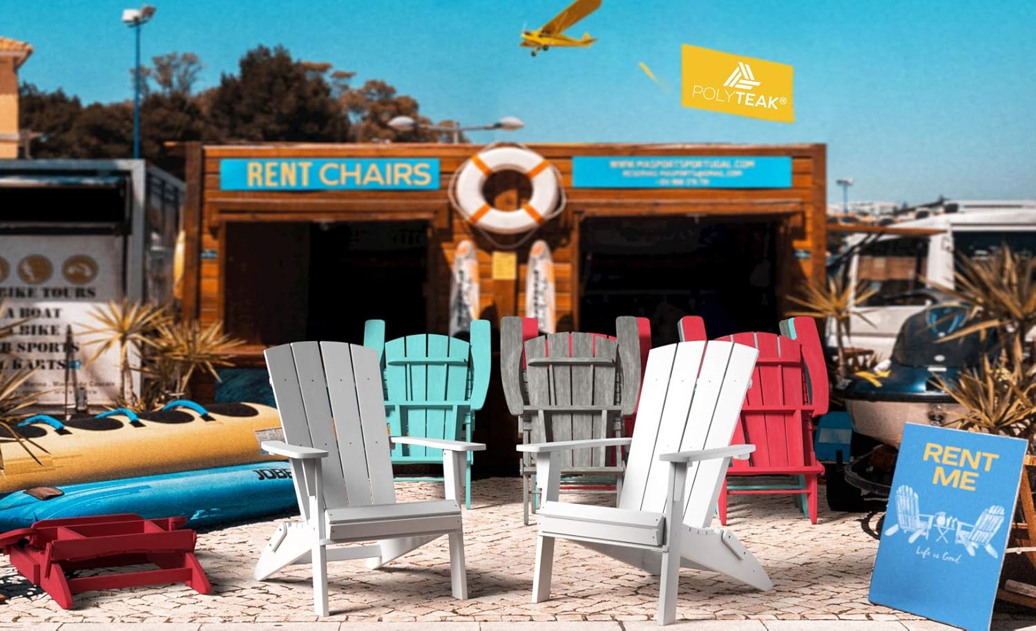 PolyTEAK Modern Folding Poly Adirondack Chair, Turquoise Blue | Adult-Size, Weather Resistant, Made from Special Formulated Poly Lumber Plastic: Kitchen & Dining