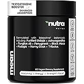 NutraHerbs Men's Testosterone Support–10-in-1 Horny Goat Weed with Tongkat Ali, Ashwagandha, Shilajit, Maca, Fadogia Agrestis, Tribulus & More – Energy, Vitality & Libido Support – 60 Vegan Capsules