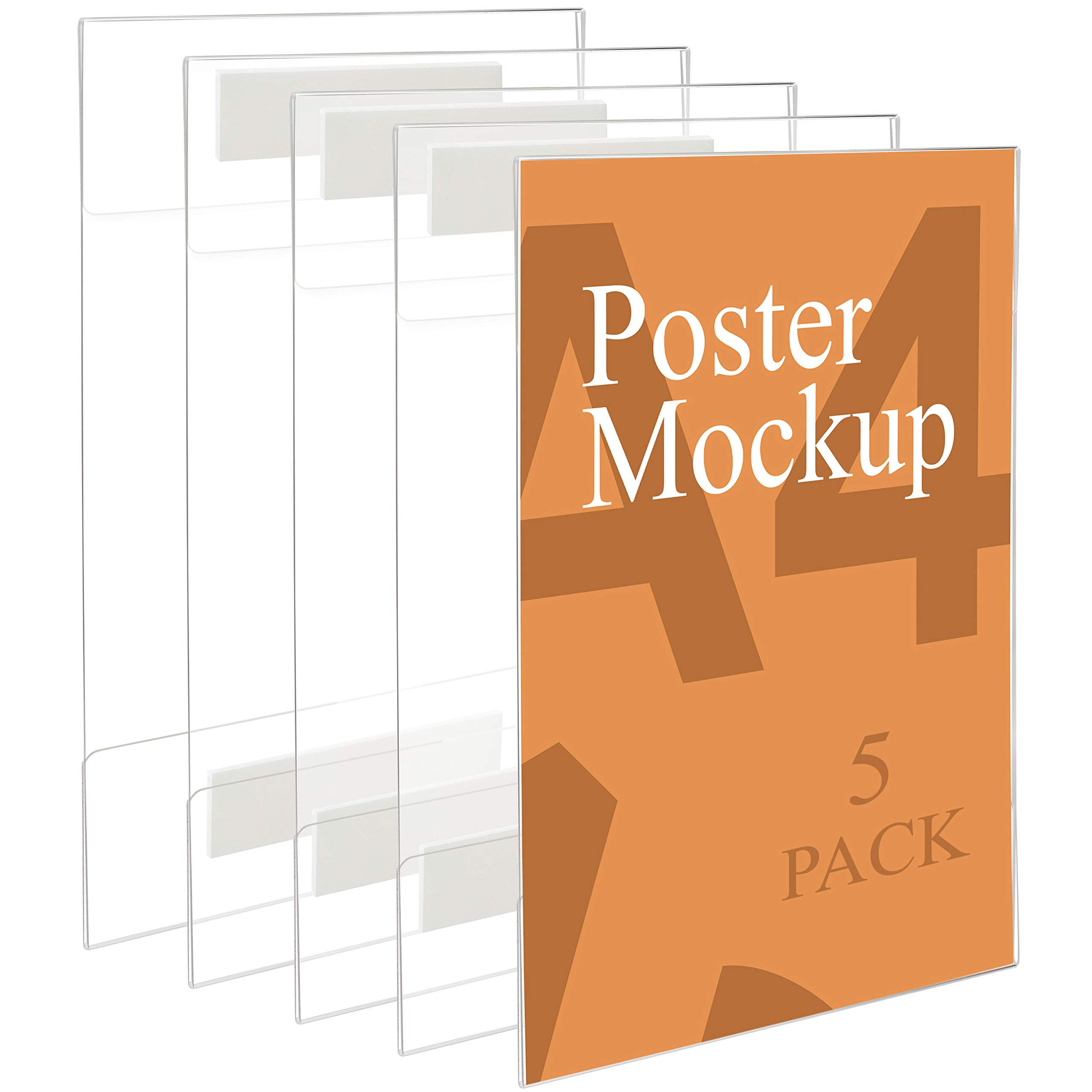 Kurtzy A4 Adhesive Wall Poster Holders (5 Pack) - Universal Wall Mounts - Crack & Scratch Resistant - Clear Acrylic Sign Displays with Adhesive Tape - Office, Store & Restaurant - No Drilling Required