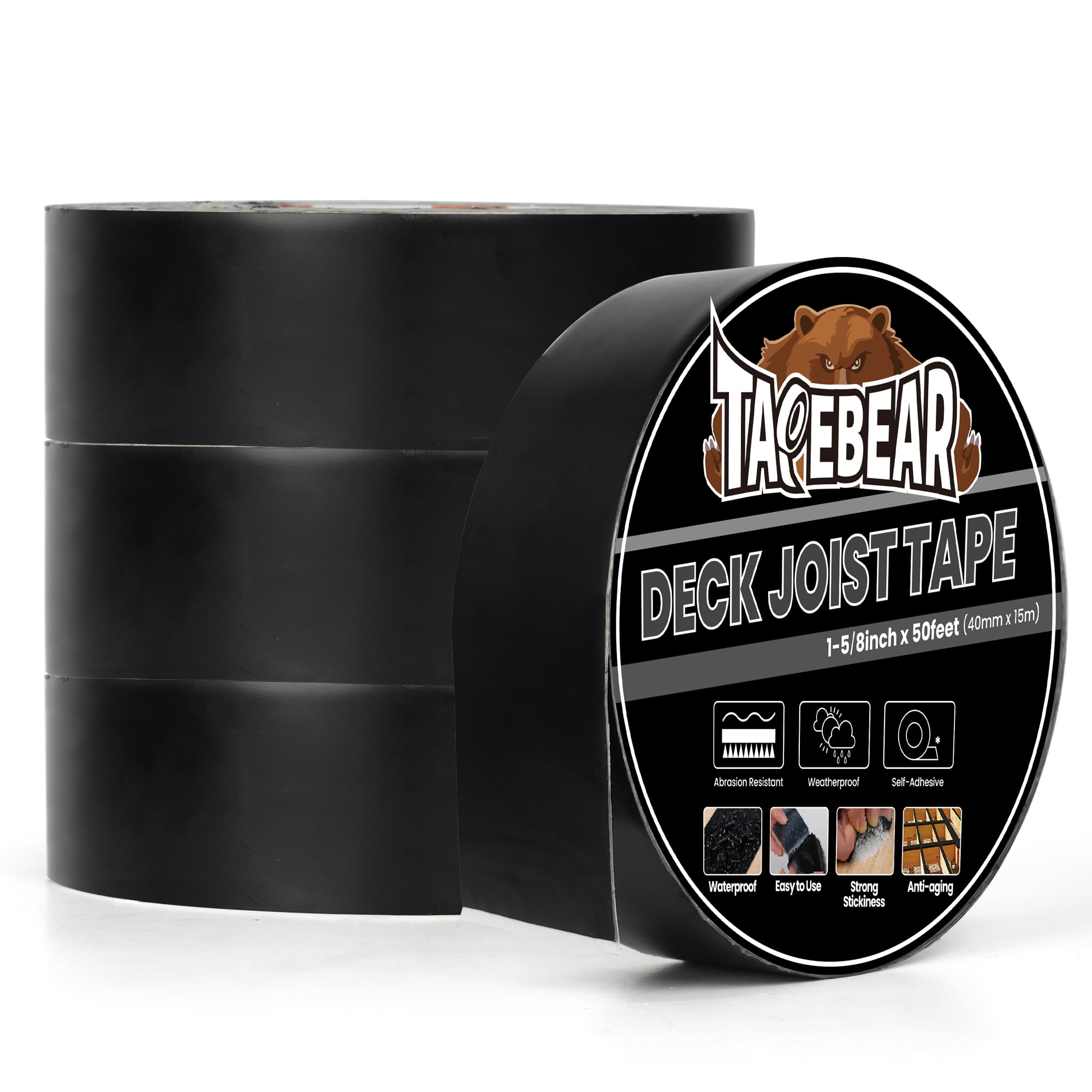 TAPEBEAR Joist Tape 40mm x 15m, Deck Flashing Tape - Waterproof, Anti-Corrosion, Weather Resistant for Wood Decks, Beams, Roof - 4 Rolls