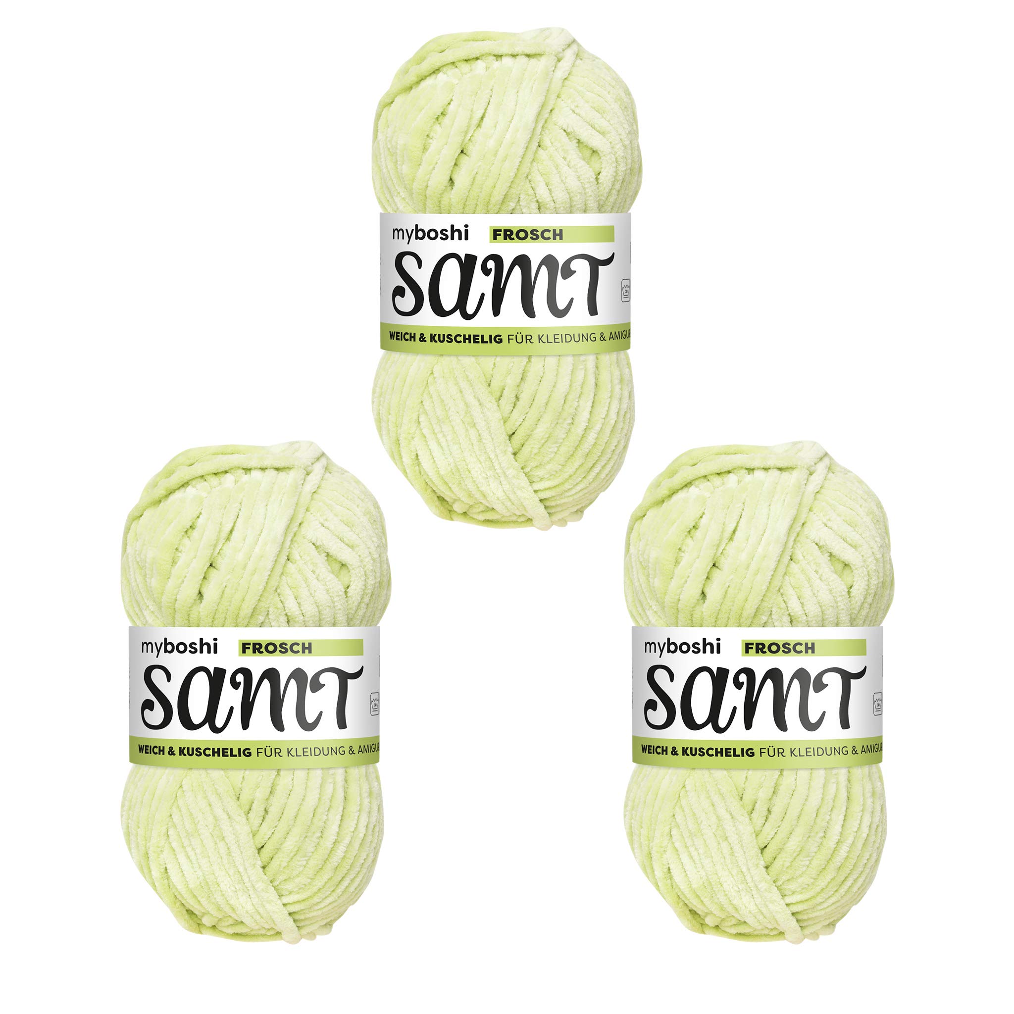 myboshi crochet and knitting yarn | velvet | chenille yarn | fluffy wool | 3-pack ball | 827 Frog - Green