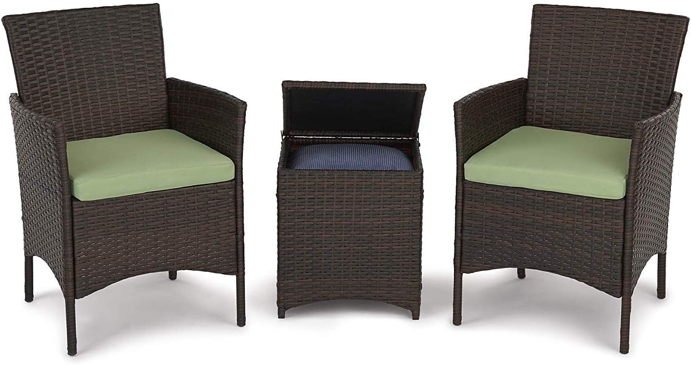 FLing Patio Furniture Set Rattan Wicker Chair Outdoor Sofa Garden Furniture Sets Armchairs with Storage Table and Cushions 3-Piece