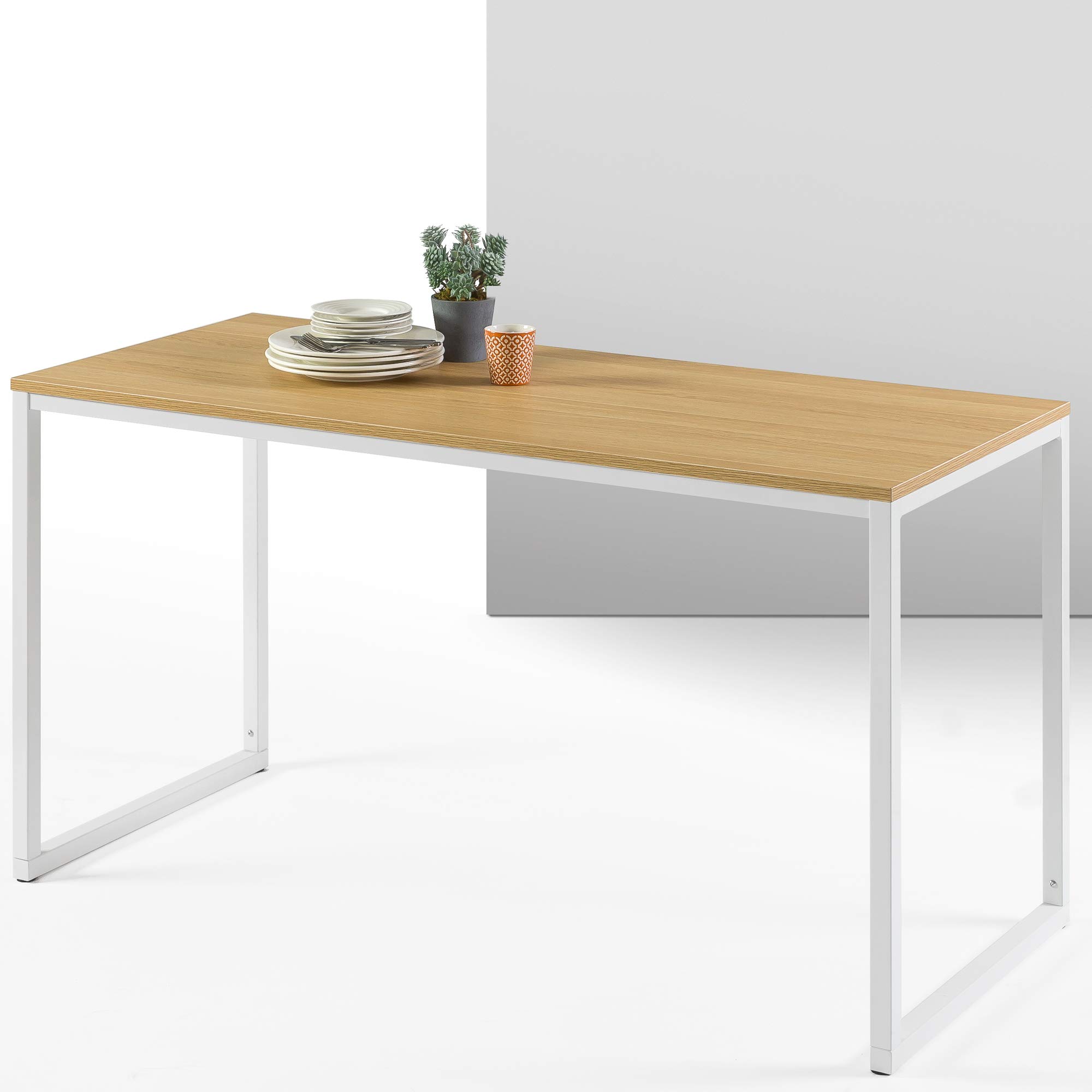 Zinus Jennifer Home Office Desk (140 x 61 x 74 cm) – Metal and Wood Computer Desk, Easy Assembly – Natural Brown & White