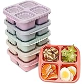 BE OVER QUALITY 6 Pack Snack Containers, 4 Compartment Snack Box Containers Bento Box, Reusable Meal Prep Lunch Containers for Adults Kids Toddler, Divided Food Containers for Travel Work School