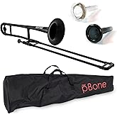 pBone Bb Plastic Trombone - Lightweight pInstruments Design with Ergonomic Grip - Includes Mouthpieces &amp; Carrying Bag - Authentic Bb Sound for Students &amp; Beginners - Durable ABS - Black