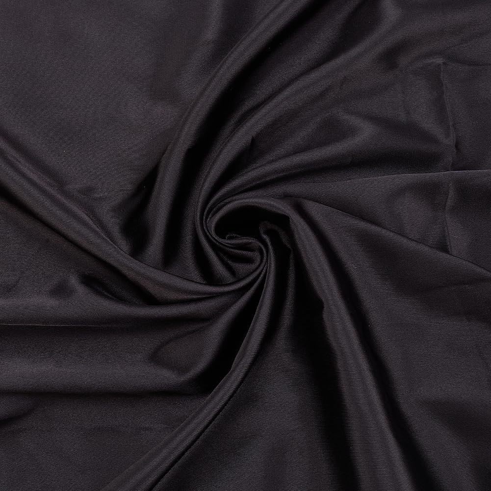 PH PandaHall Black Satin Fabric 1.5m Wide Silky Charmeuse Satin Fabric Shiny Soft Cloth Fabric Smooth Fabric for DIY Sewing Clothing Wedding Evening Dress Costumes Crafts, 1m
