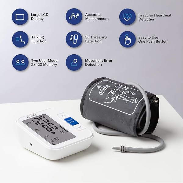ALCEDO BLOOD PRESSURE MONITOR FOR HOME USE, AUTOMATIC DIGITAL BP MACHINE WITH LARGE CUFF FOR UPPER ARM, LCD SCREEN, 2X120 MEMORY, TALKING FUNCTION