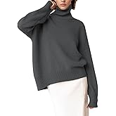 YKR Women's Turtleneck Sweater Chunky Long Sleeve Knitted Pullover High Low Hem Sweater 2023 Fall Winter Sweater Jumper Top Dark Grey XS