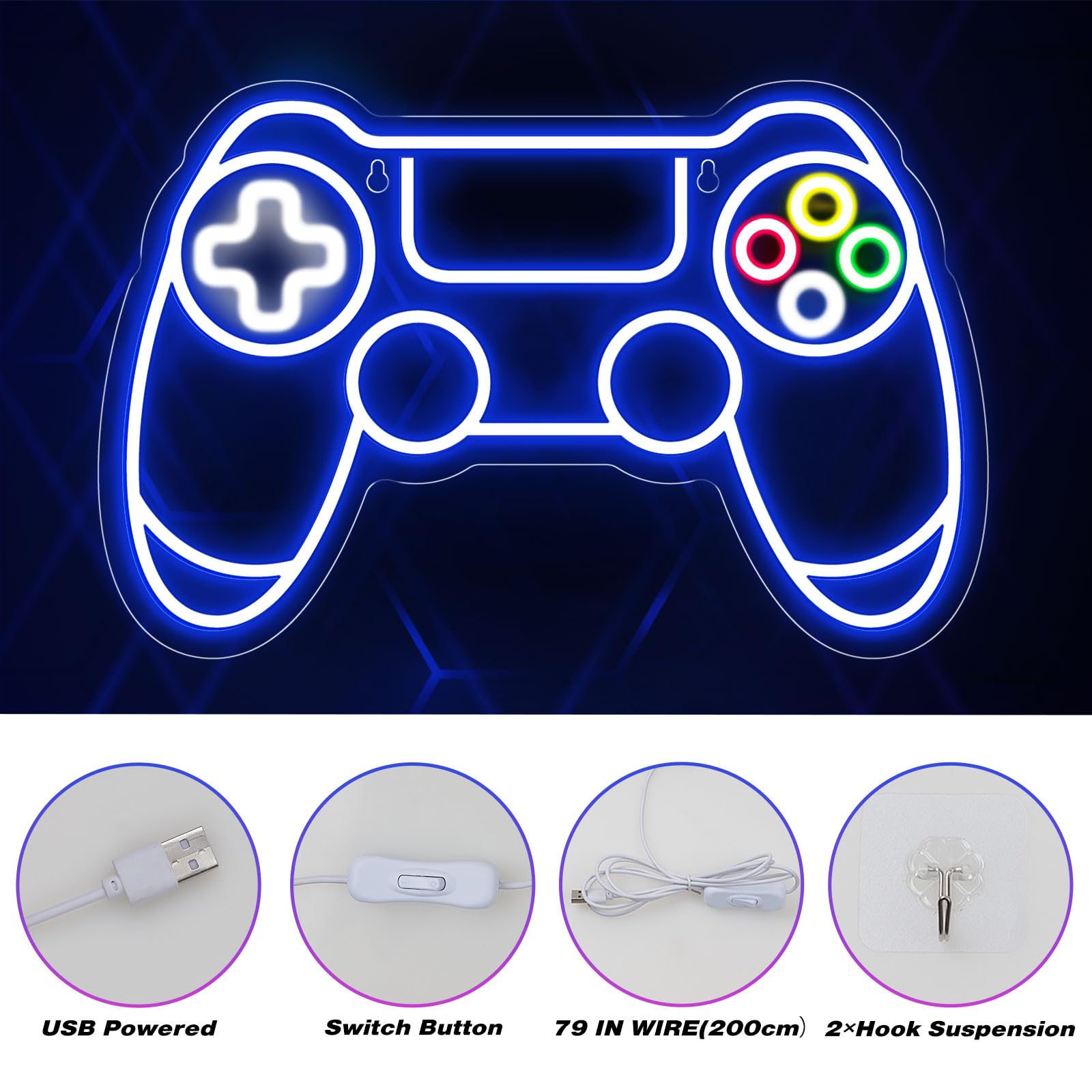 Gamer Neon Sign, Gamepad Shaped LED Neon Sign for Gamer Room Decor, Gaming Neon Sign for Boys Room Decor, Neon Gaming Sign for Gaming Wall Decor, USB Powered Gamer Gifts for Teens, Boys, Kids