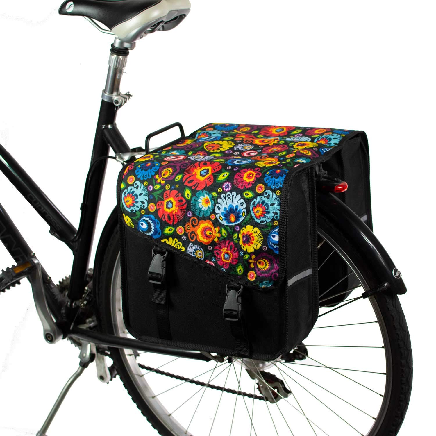 BikyBag Classic CS - Double Bicycle Panniers - 26L Water-Resistant Bike Pannier Bag for Rear Rack | Commuter & Shopping Cycling Bag (Folk Flowers)