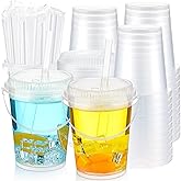Funnymoom 30 Set Clear Buckets for Drinks 34 oz Ice Cream Plastic Cups with Lids & Straws Disposable Cocktail Drink Buckets with Handles for Outdoor Holiday Travel Wedding Birthday Party Supplies