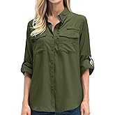 Safari Clothes for Women Sun Protection Quick Dry Lightweight Long Sleeve Travel Camp Hiking Lounging Kayak Cruise Outdoor Cool shirtsF5026,Army,XS