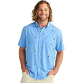 HUK - Mens Kona Pattern Short Sleeve Fishing Button Down Shirt, Marolina Blue 2.0, Large
