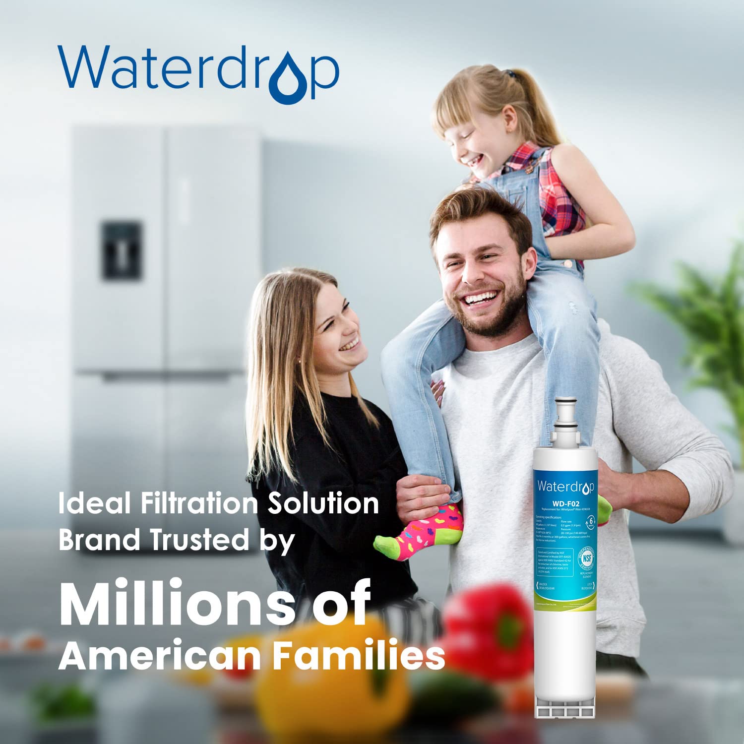 Waterdrop 4396508 Replacement for Everydrop® Filter 5, EDR5RXD1, Whirlpool® WF-NLC240V, 4396510,PNL240V, 4396508p, 4396547, 4392857, LC400V, Refrigerator Water Filter,3 Packs(Package May Vary)
