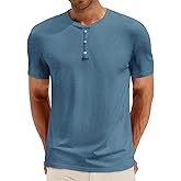 Runcati Mens Henley Shirt Short Sleeve Casual Button Basic Tees Slim Fit Stretch Summer T Shirts