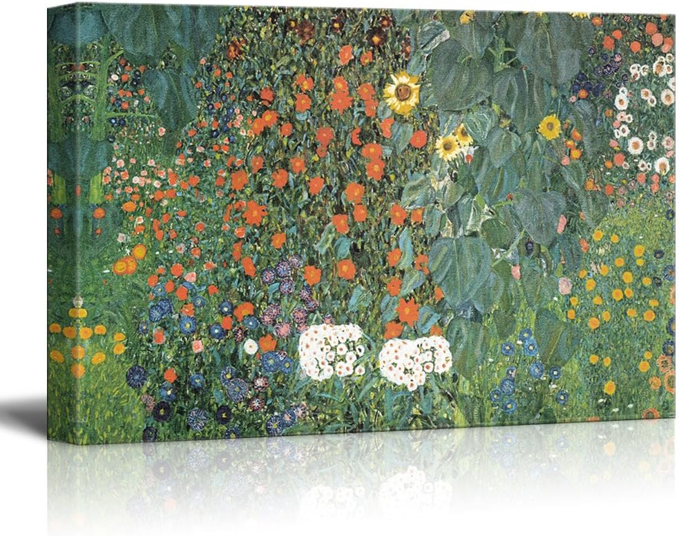 wall26 Canvas Wall Art - Sunflowers with Various Flowers by Gustav Klimt - Giclee Print Gallery Wrap Modern Home Art Ready to Hang - 24x36 inches