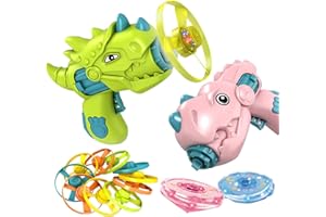 Anby Dinosaur Flying Disc Airplane Launcher Toys with 2 Saucer Gun Launchers and 10 Flying Saucers, Helicopter Gifts for Kids 3 and Up, Cat Fetch Interactive Stimulation Toys Easter