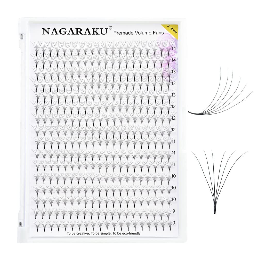 NAGARAKU Eyelash Extensions 320 Clusters Premade Fans Russian Volume Long Stem Premade Fans Thin Pointy Base Natural Pre Fanned Fluffy False Eyelash Black 16 Rows (6D 0.07 C Curl 15mm) — image 1