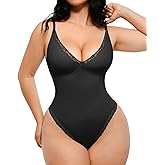 SHAPELLX Shapewear Bodysuits for Women Tummy Control Lace Body Suits V Neck Sleeveless Bodysuit Tops Underwire Corset