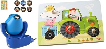 Haba Geschenkeset Steckdosenlicht Schlaf gut und Greifpuzzle Peters Bauernhof I Nachtlicht I Träume-Bilder I Kind I Steckdose