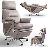 OKUP M78 Dual Motor Electric Executive Office Chair with Heat Massage Ventilation, 180° Lay-Flat Reclining Office Chair with Footrest, Adjustable Headrest, Electric Lumbar Support (Beige)