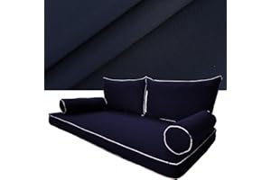 SOWINOS Outdoor Style Daybed Cushion Cover Set, Water-Resistant Twin Triple with Piped Edges Swing Mattress Bolster Pillow Fitted Sheet Cover, Navy Blue