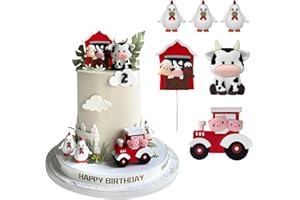 ZAFENA 6 PCS Farm Cake Toppers, Cartoon Animal Cake Topper Decorations for Birthday Party Baby Shower Decor (Red)