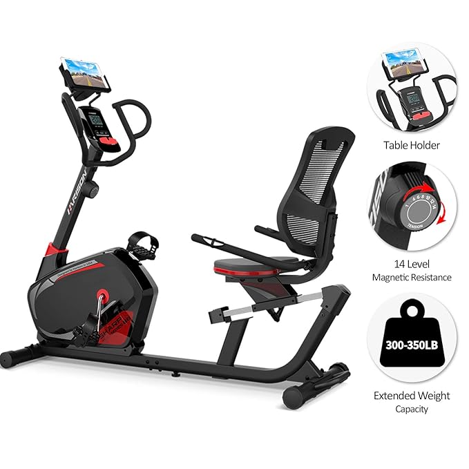 HARISON Recumbent Exercise Bike Stationary with 14 Level Magnetic Resistance, Tablet Holder, RPM, Wide Seat, and Pulse Rate Monitoring... best recumbent bikes