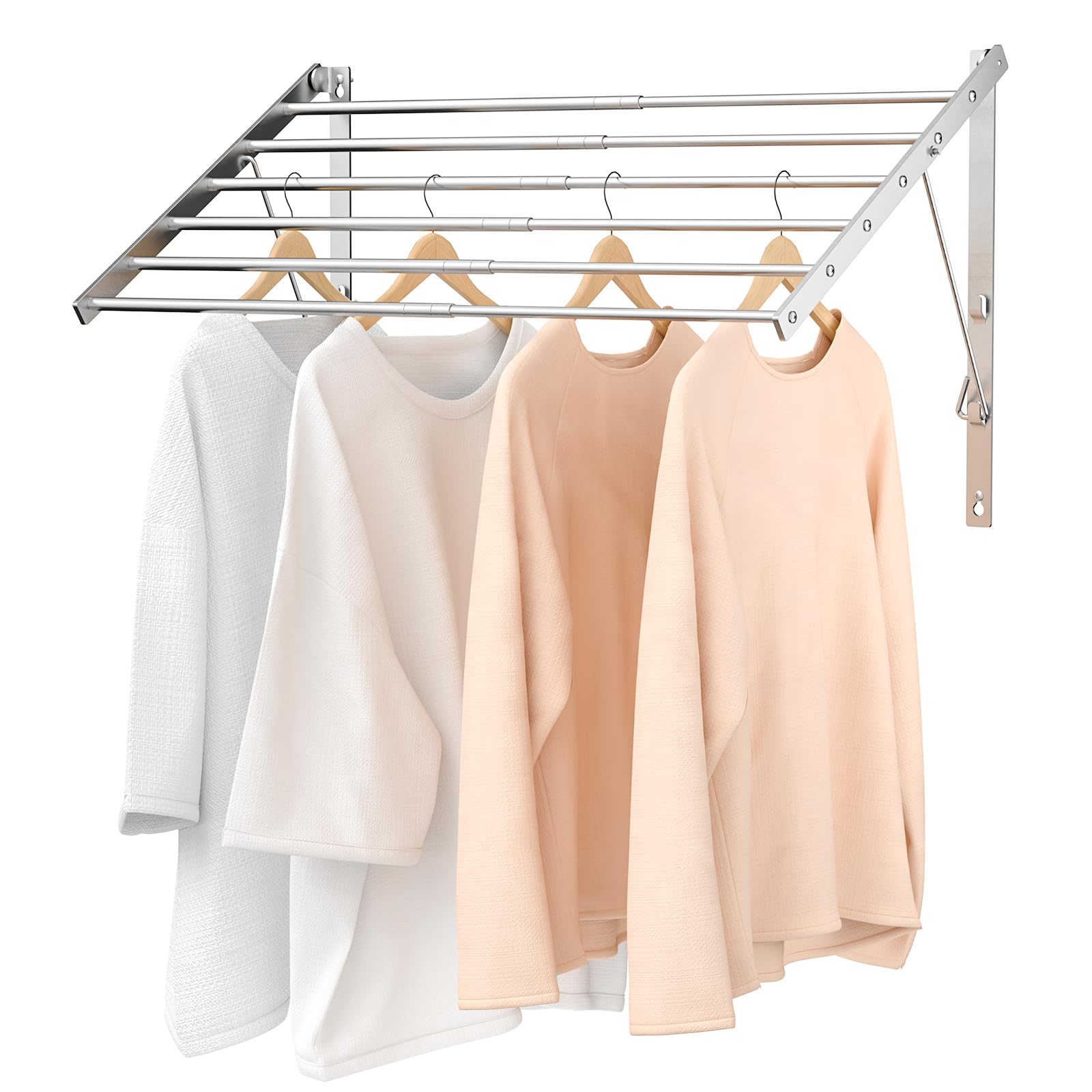 Photo 1 of Wall Mounted Laundry Drying Rack, 29.92 inch Retractable Clothes Drying Rack, Foldable Laundry Rack Indoor with 6 Smooth Round Stainless Steel Rods, Space Saving for Laundry Room, Bathroom, Apartments