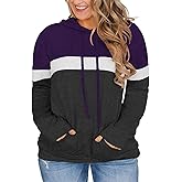 VISLILY Women-Plus-Size-Hoodies-Sweatshirts Color Block Tops with Pockets XL-4XL