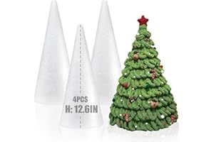 AHKUNMT 4 Pack Styrofoam Cones for Craft, 12.6x4.5in Craft Foam Tree Cones, White Small Polystyrene Foam Cones for Craft Use for DIY Art Projects, Christmas Tree Holiday Decor (12.6 * 4.5in-4pc)