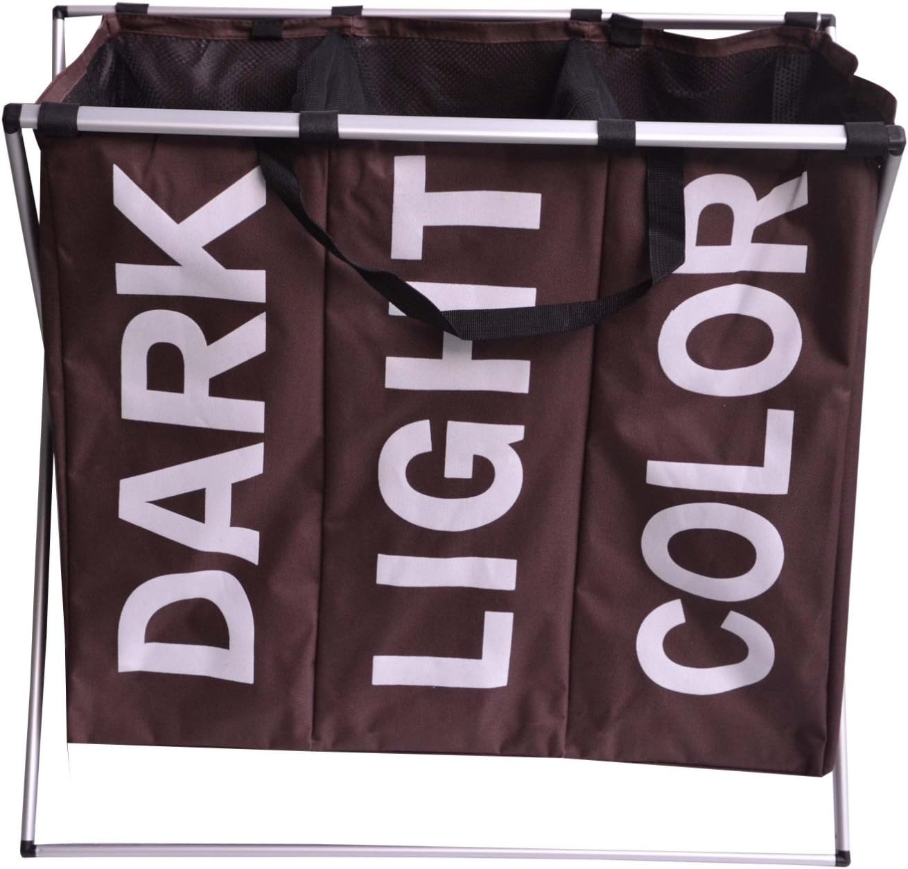 Pindia 3-Section Canvas and Steel Foldable Laundry Sorter and Hamper, 62x5x66cm(Brown)