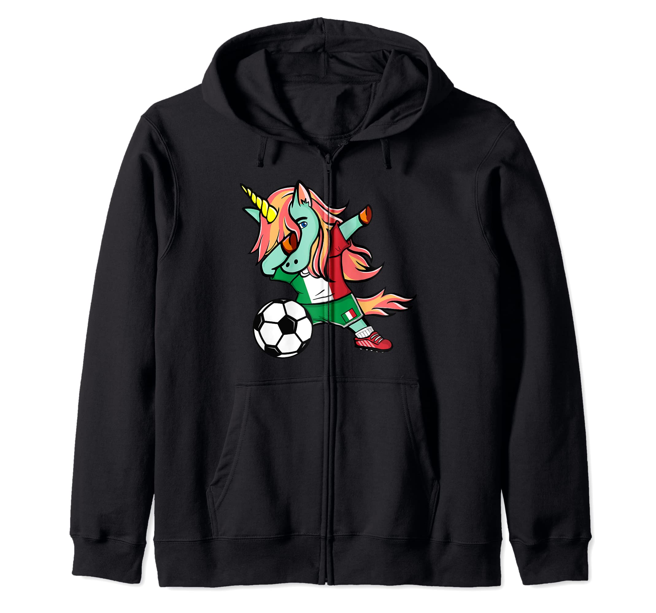 Dabbing Unicorn Italy Football - Italian Flag Soccer Lovers Zip Hoodie