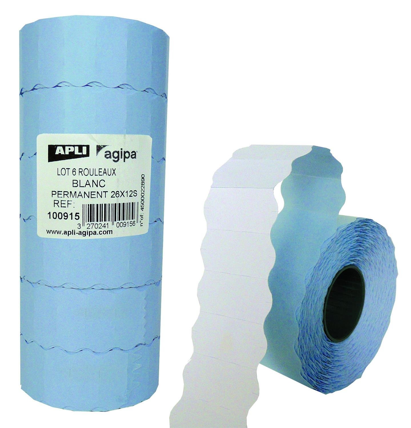APLI 100915 Sine Permanent Pack of 6 Rolls 1500 Labels 26 x 12 mm White