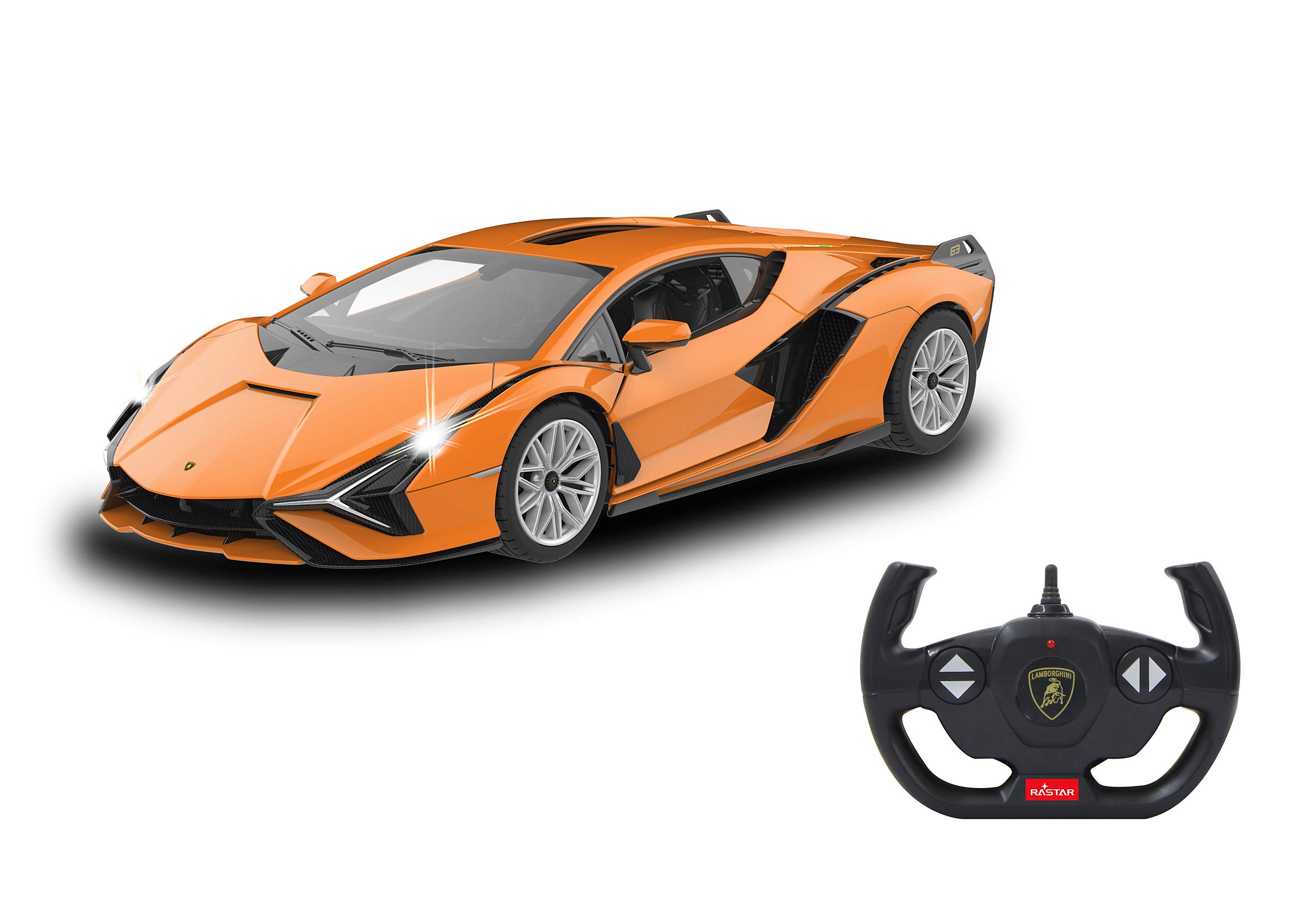 JAMARA 403127 - Lamborghini Sián FKP 37 2.4 GHz 1:14 Door Manual - RC Car, Officially Licensed - Up to 1 Hour Driving Time, Approx. 11 km/h, Perfectly Replica Details, Detailed Interior, Orange